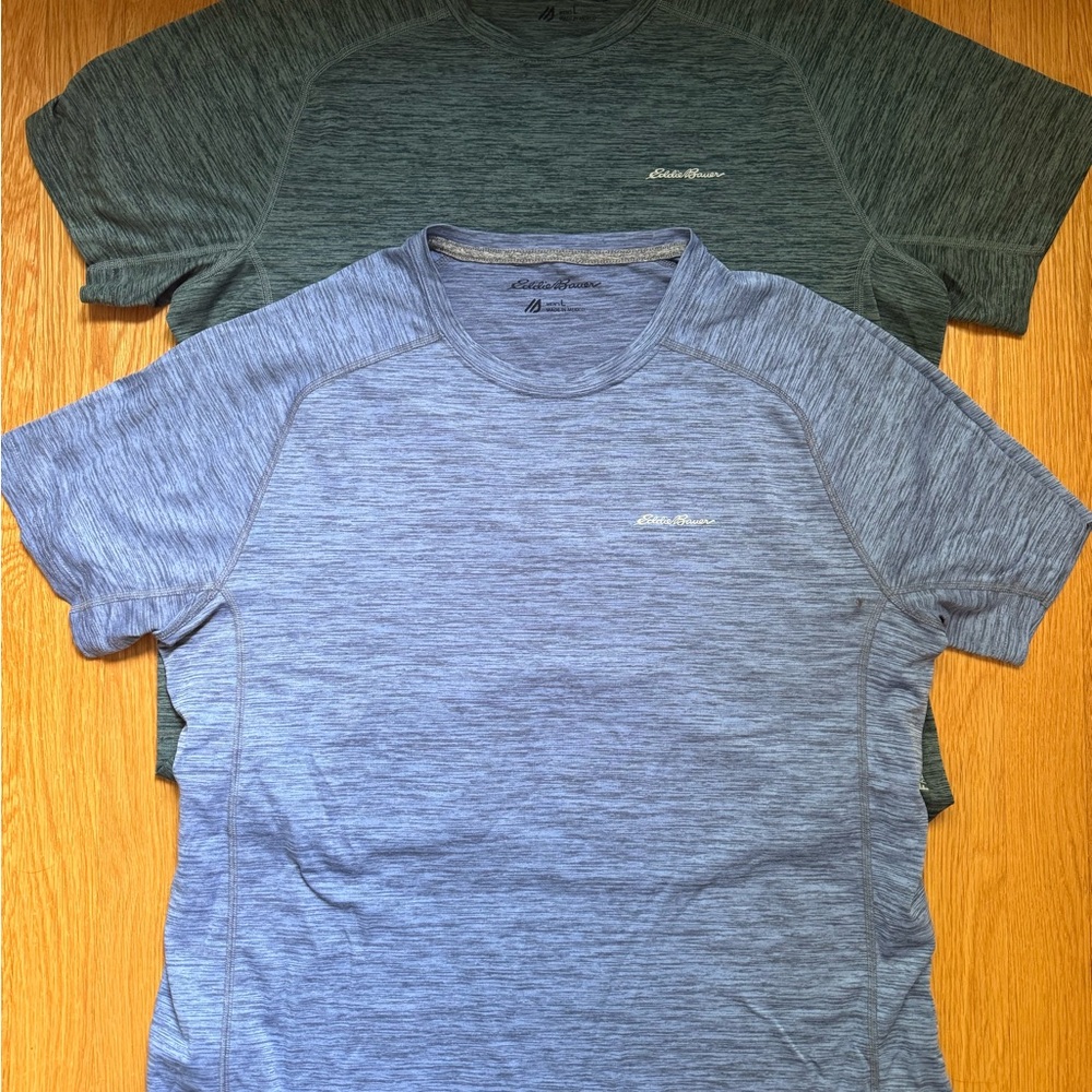 Eddie Bauer Men's Short Sleeve Tees - Heathered Blue and Green